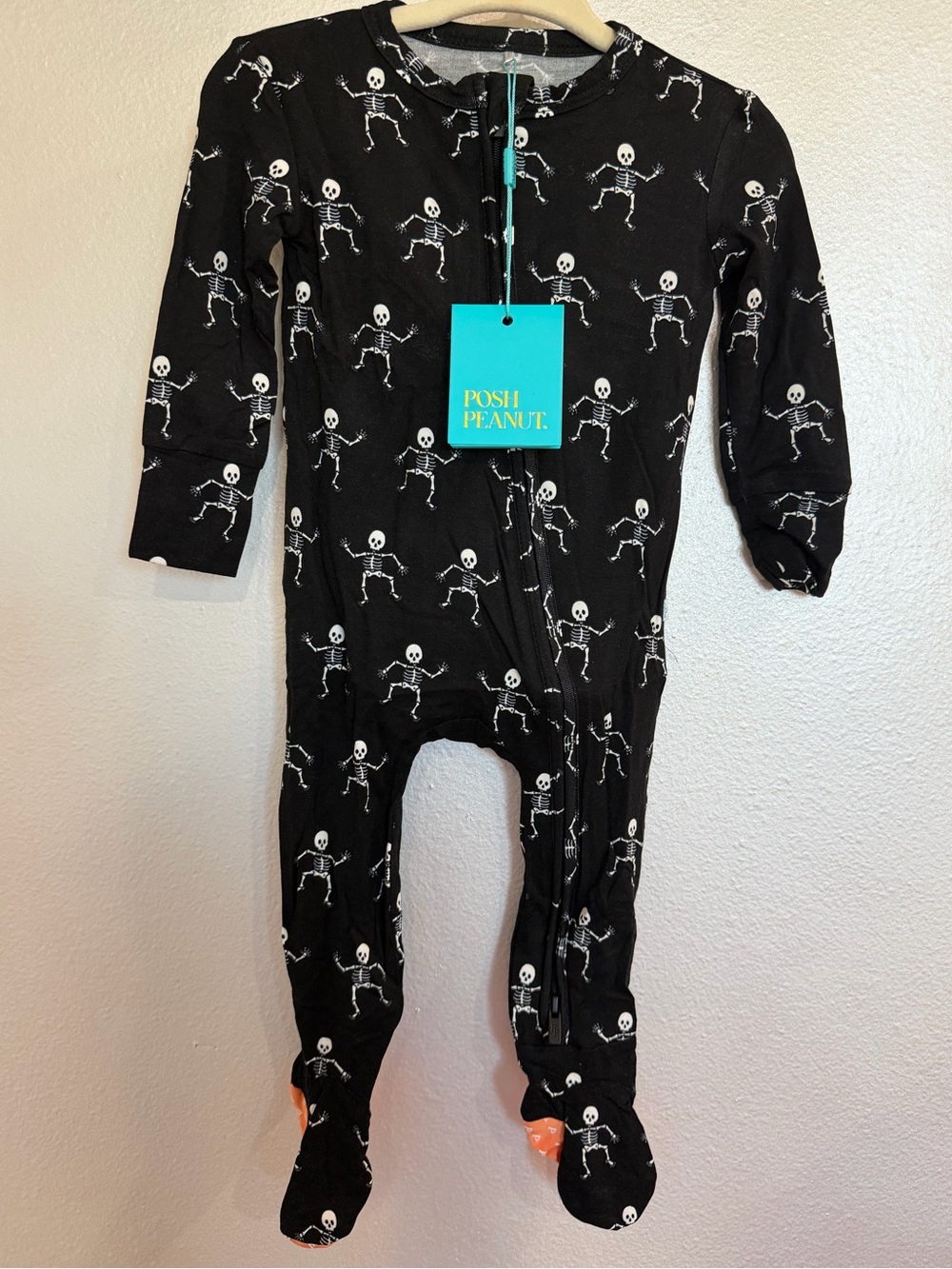Posh Peanut Dancing Skelly Footed One-Piece for 6-9m Halloween Skeleton